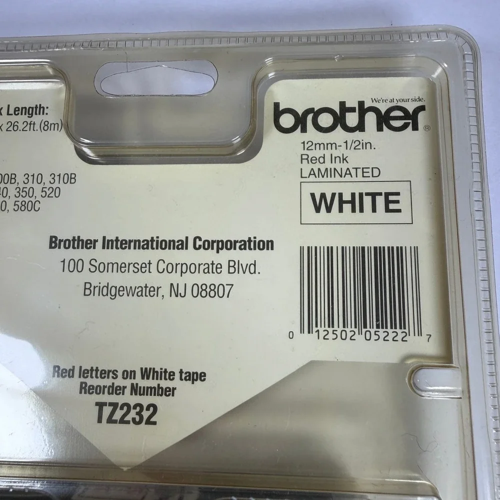 Brother P-Touch TZ232 Label Tape‎ 12mm 1/2 in. Red on White Laminated Japan